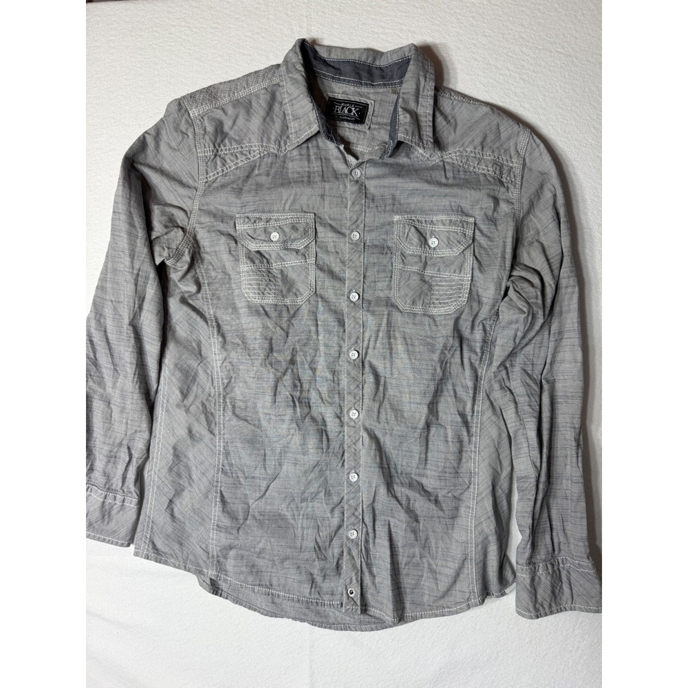 Buckle Black Mens XL Gray Long Sleeve Button‎ Up Shirt Standard Fit Casual